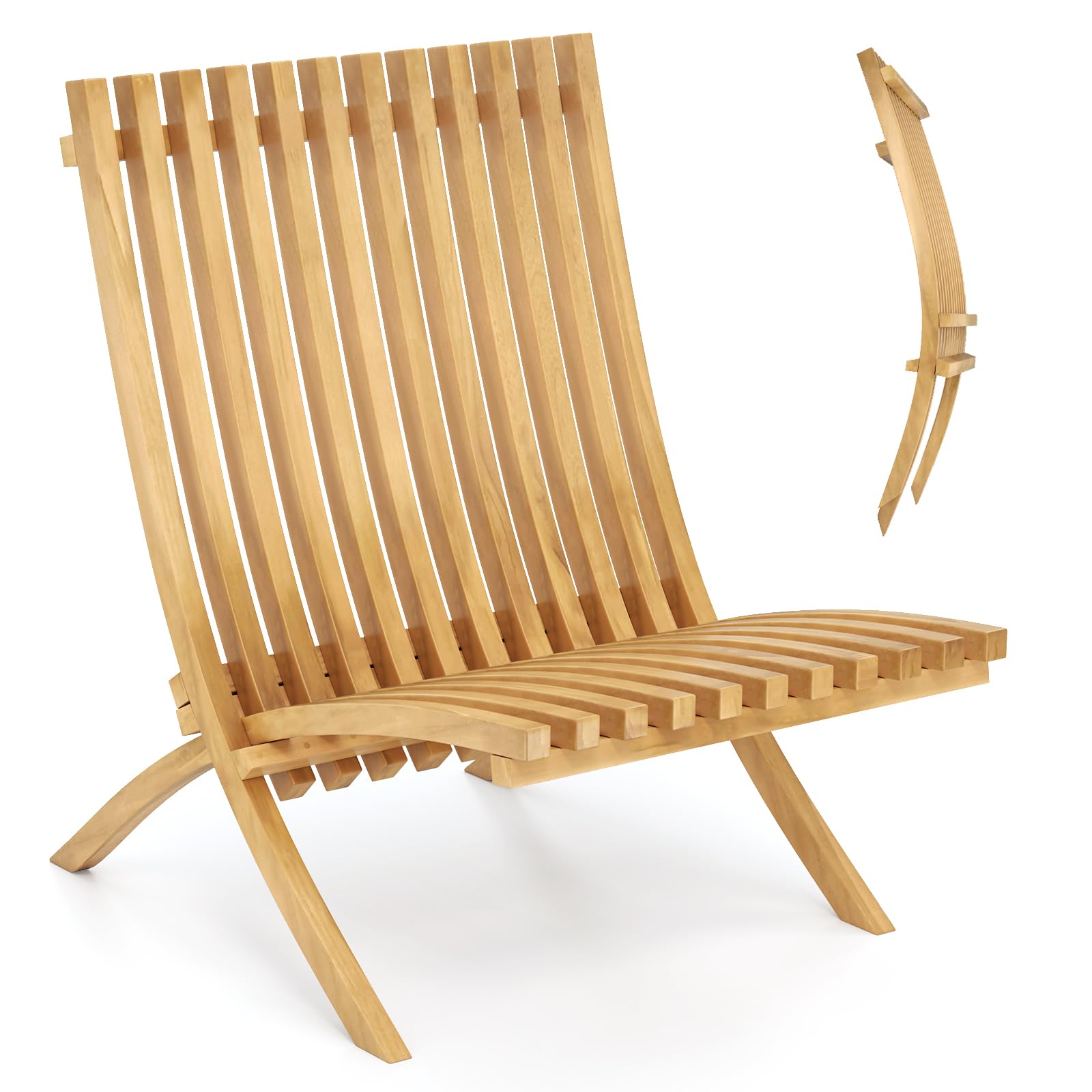 Tangkula Folding Patio Chair Teak Wood Outdoor Lounge Chair